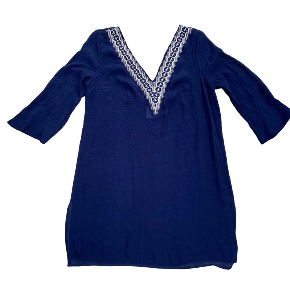 Kona Sol Women’s Blue V Neck Embroidered Beach Swim Cover Up Size Medium